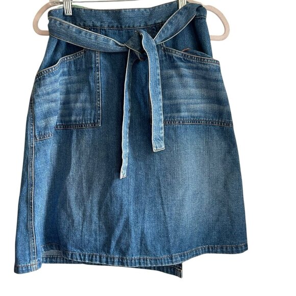 Paul Frank denim wrap skirt medium floral retro lining 70s Hippie Modest column - Picture 2 of 13